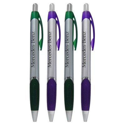 Union Printed - Vegas - Silver Barrels Clicker Pen with 1-Color Logo